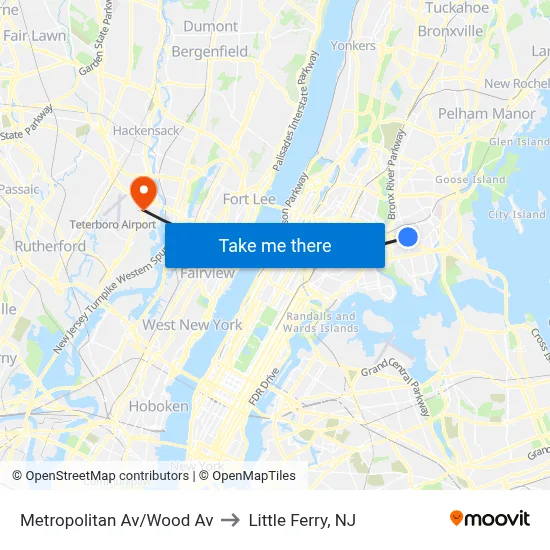 Metropolitan Av/Wood Av to Little Ferry, NJ map