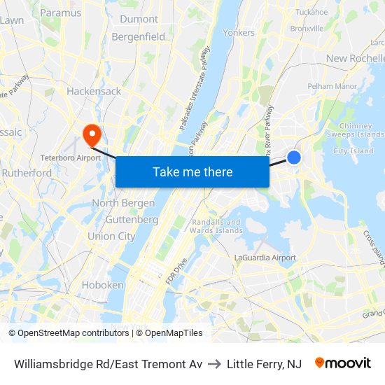 Williamsbridge Rd/East Tremont Av to Little Ferry, NJ map