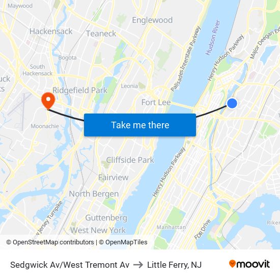 Sedgwick Av/West Tremont Av to Little Ferry, NJ map