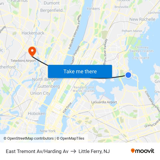 East Tremont Av/Harding Av to Little Ferry, NJ map