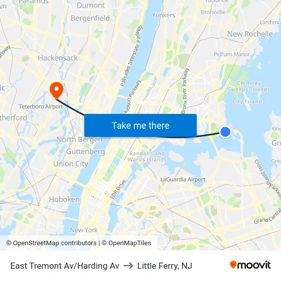 East Tremont Av/Harding Av to Little Ferry, NJ map