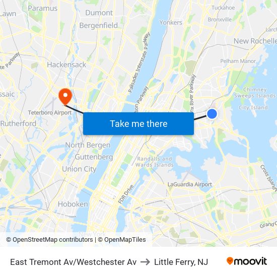 East Tremont Av/Westchester Av to Little Ferry, NJ map