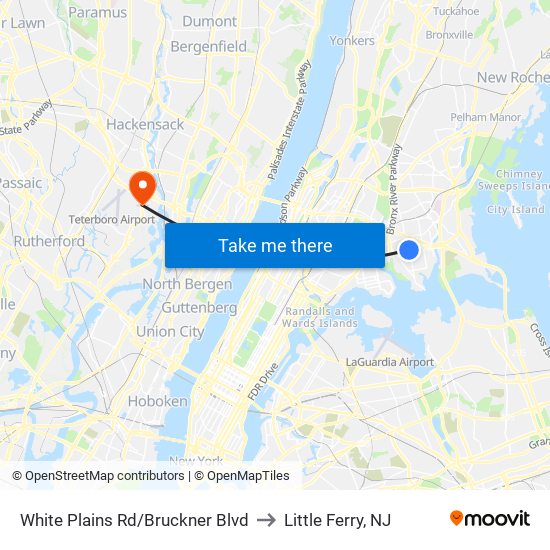 White Plains Rd/Bruckner Blvd to Little Ferry, NJ map