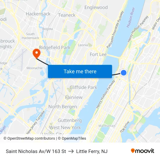 Saint Nicholas Av/W 163 St to Little Ferry, NJ map