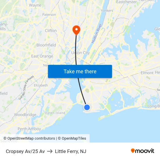 Cropsey Av/25 Av to Little Ferry, NJ map