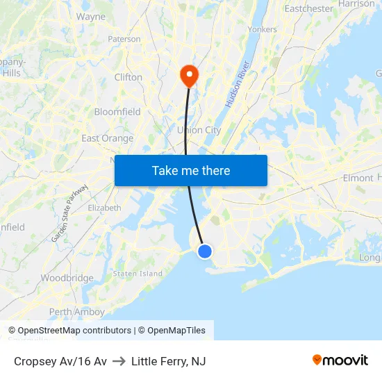 Cropsey Av/16 Av to Little Ferry, NJ map