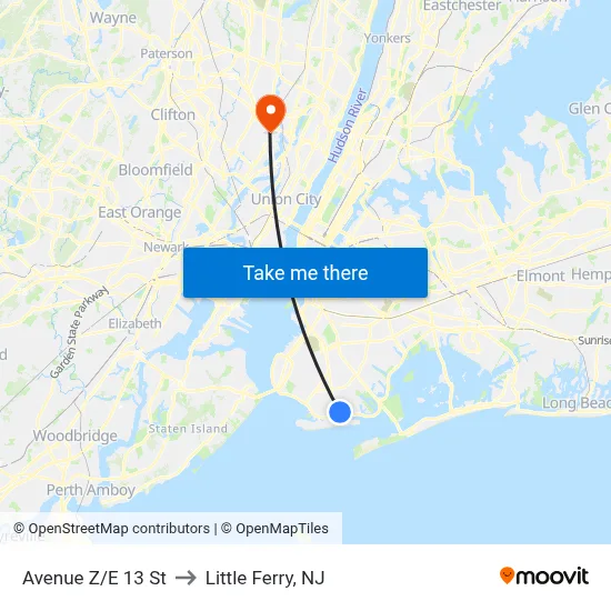 Avenue Z/E 13 St to Little Ferry, NJ map