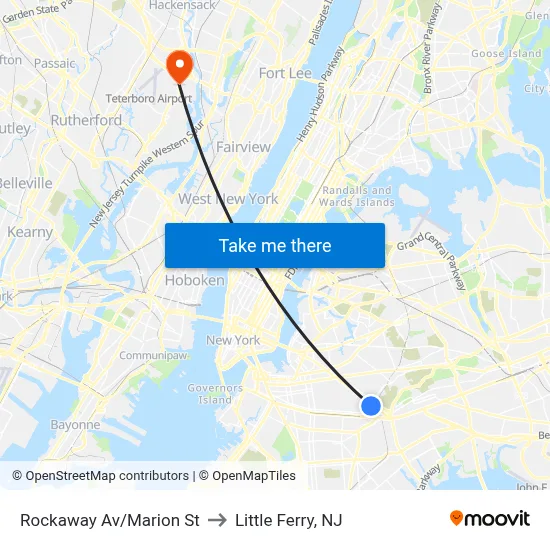 Rockaway Av/Marion St to Little Ferry, NJ map