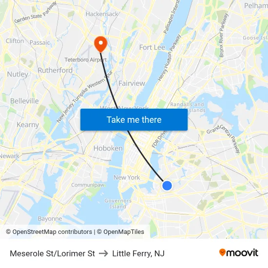 Meserole St/Lorimer St to Little Ferry, NJ map