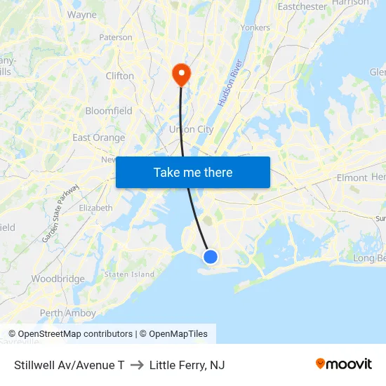 Stillwell Av/Avenue T to Little Ferry, NJ map