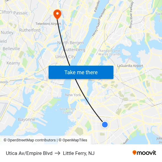 Utica Av/Empire Blvd to Little Ferry, NJ map