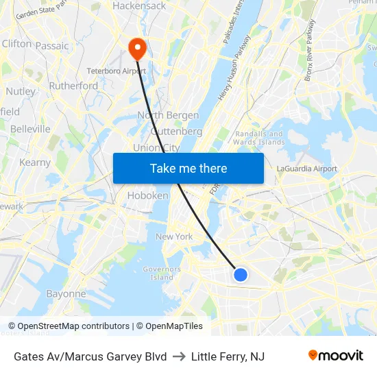 Gates Av/Marcus Garvey Blvd to Little Ferry, NJ map