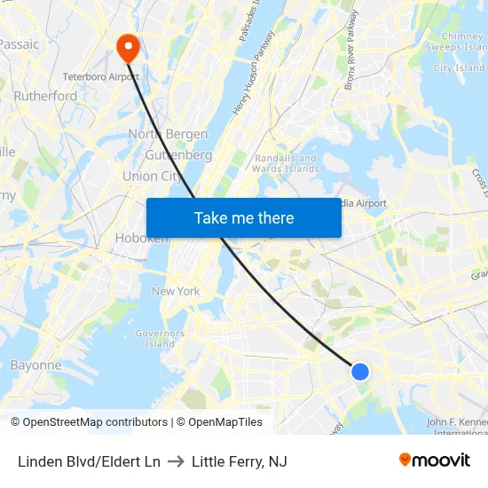 Linden Blvd/Eldert Ln to Little Ferry, NJ map