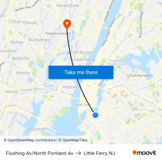 Flushing Av/North Portland Av to Little Ferry, NJ map