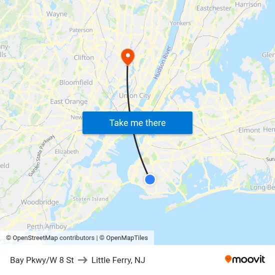 Bay Pkwy/W 8 St to Little Ferry, NJ map