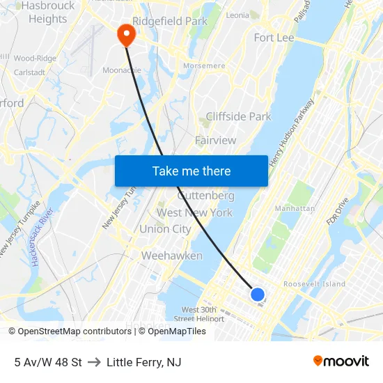 5 Av/W 48 St to Little Ferry, NJ map