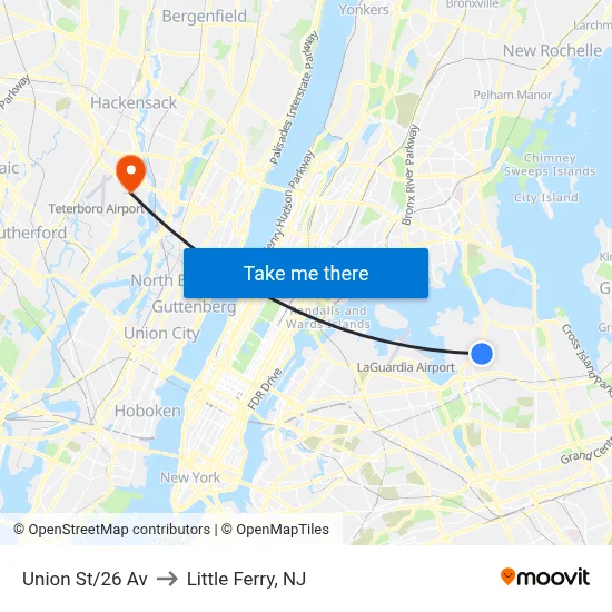 Union St/26 Av to Little Ferry, NJ map