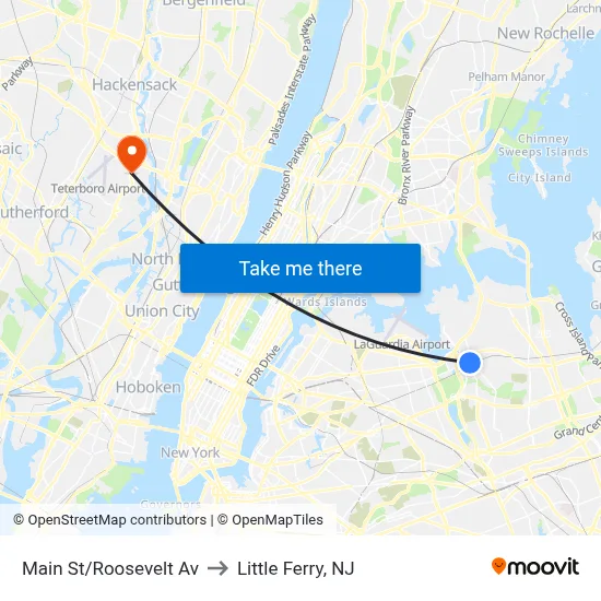 Main St/Roosevelt Av to Little Ferry, NJ map