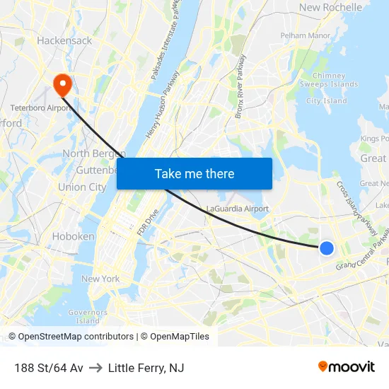 188 St/64 Av to Little Ferry, NJ map