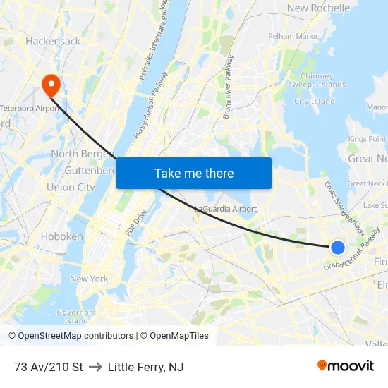 73 Av/210 St to Little Ferry, NJ map