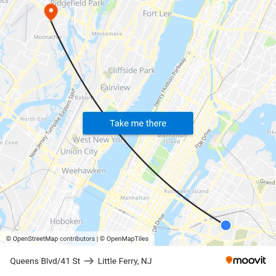 Queens Blvd/41 St to Little Ferry, NJ map