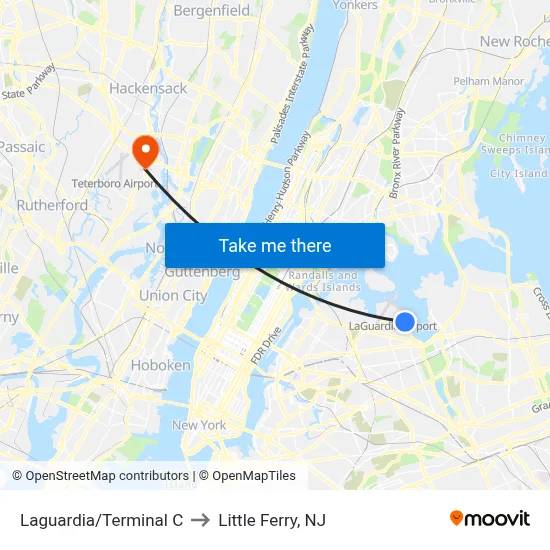 Laguardia/Terminal C to Little Ferry, NJ map