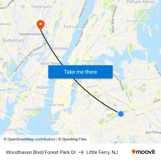Woodhaven Blvd/Forest Park Dr to Little Ferry, NJ map