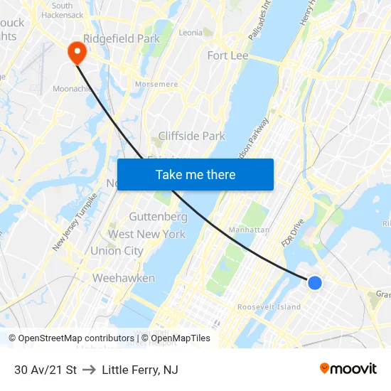 30 Av/21 St to Little Ferry, NJ map