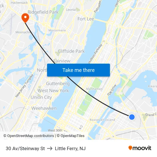 30 Av/Steinway St to Little Ferry, NJ map