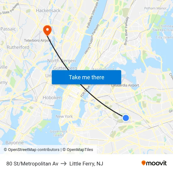 80 St/Metropolitan Av to Little Ferry, NJ map