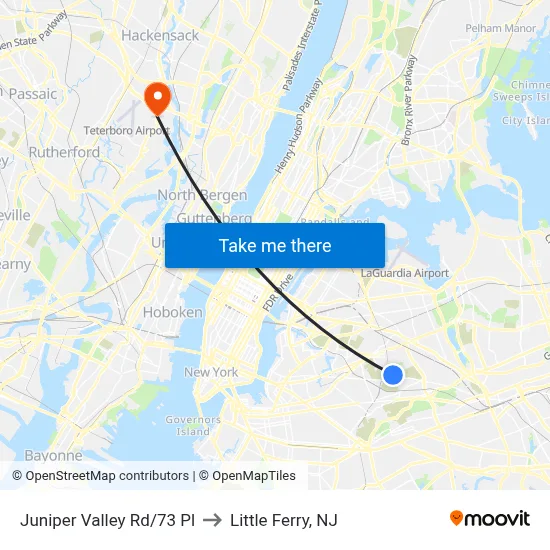 Juniper Valley Rd/73 Pl to Little Ferry, NJ map
