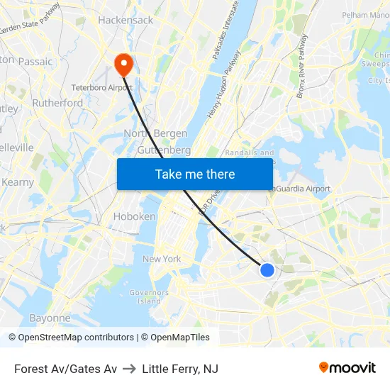 Forest Av/Gates Av to Little Ferry, NJ map