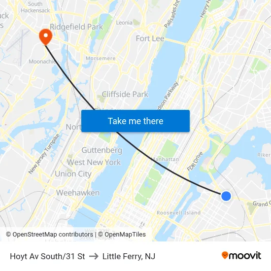 Hoyt Av South/31 St to Little Ferry, NJ map