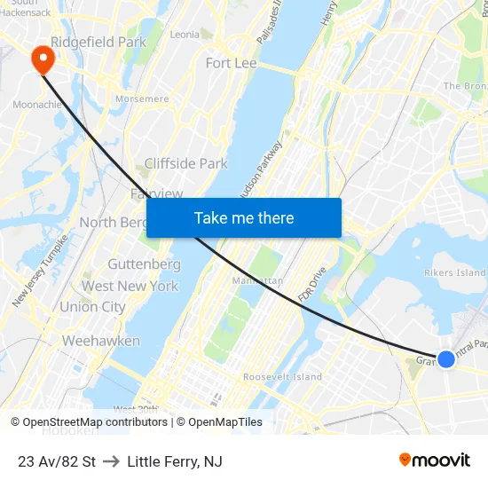 23 Av/82 St to Little Ferry, NJ map