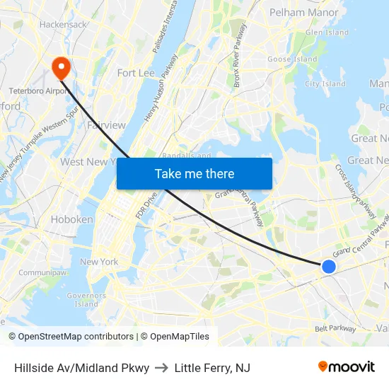 Hillside Av/Midland Pkwy to Little Ferry, NJ map
