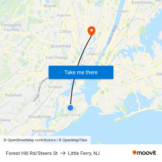 Forest Hill Rd/Steers  St to Little Ferry, NJ map