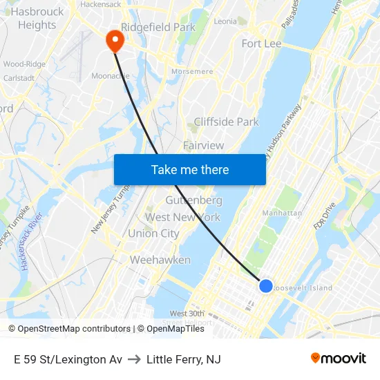 E 59 St/Lexington Av to Little Ferry, NJ map