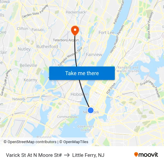 Varick St At N Moore St# to Little Ferry, NJ map