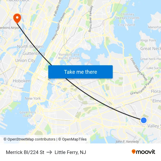 Merrick Bl/224 St to Little Ferry, NJ map