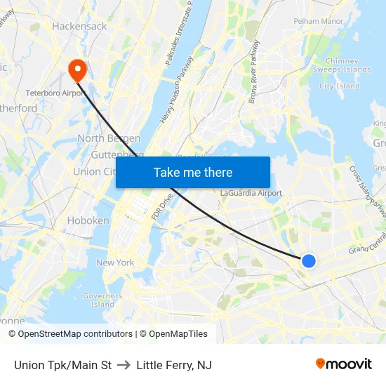 Union Tpk/Main St to Little Ferry, NJ map