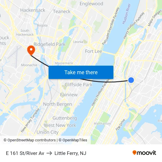 E 161 St/River Av to Little Ferry, NJ map