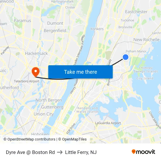 Dyre Ave @ Boston Rd to Little Ferry, NJ map