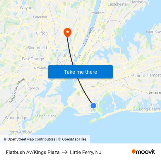 Flatbush Av/Kings Plaza to Little Ferry, NJ map