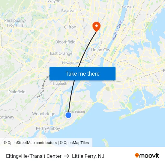 Eltingville/Transit Center to Little Ferry, NJ map