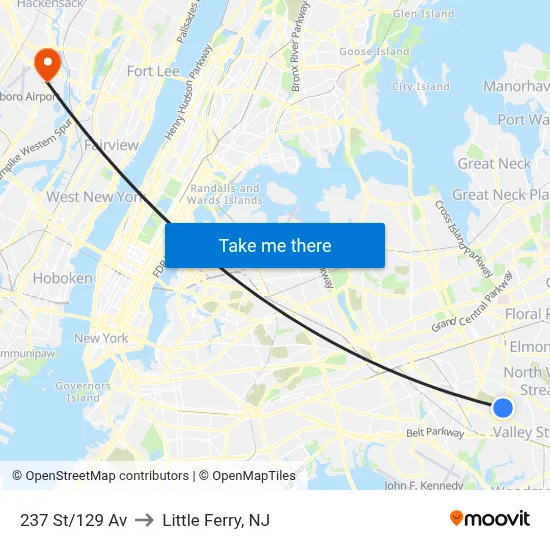 237 St/129 Av to Little Ferry, NJ map