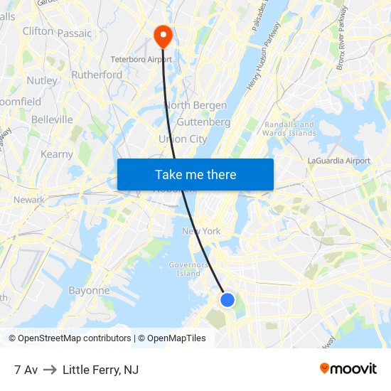 7 Av to Little Ferry, NJ map