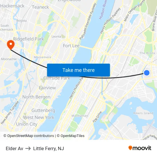 Elder Av to Little Ferry, NJ map