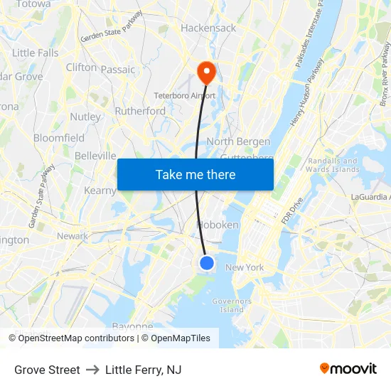 Grove Street to Little Ferry, NJ map