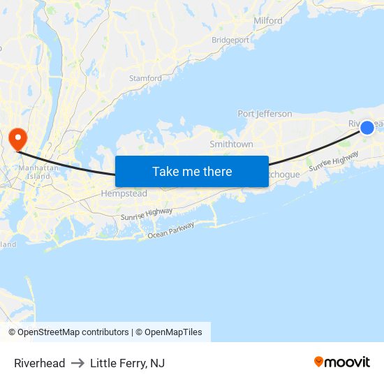 Riverhead to Little Ferry, NJ map