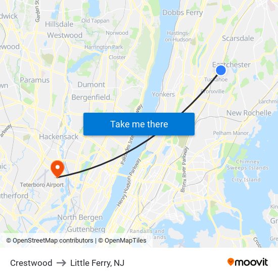 Crestwood to Little Ferry, NJ map